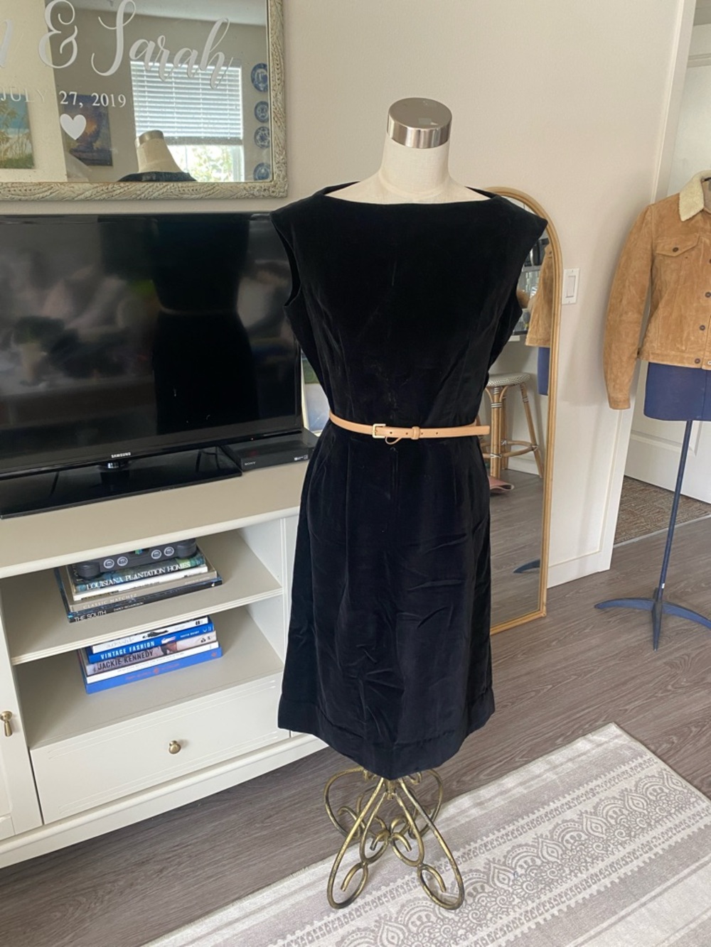Vintage 1950s Black Velvet Flare Dress